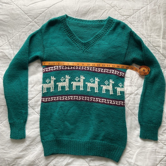 100% Alpaca Wool Teal Sweater - Picture 9 of 15